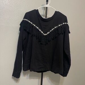 Black Fringe and Pearl Women's Top